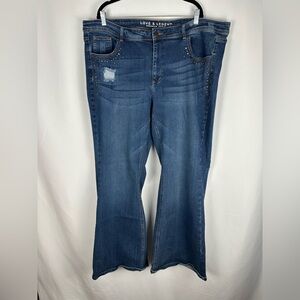 Love & Legend High Rise Blue Studded Wide Leg Flare Jeans Size 24